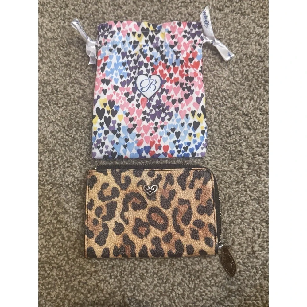 Brighton Leopard Print Leather Zip Around Catwalk Coin‎ Case Key Ring Vintage